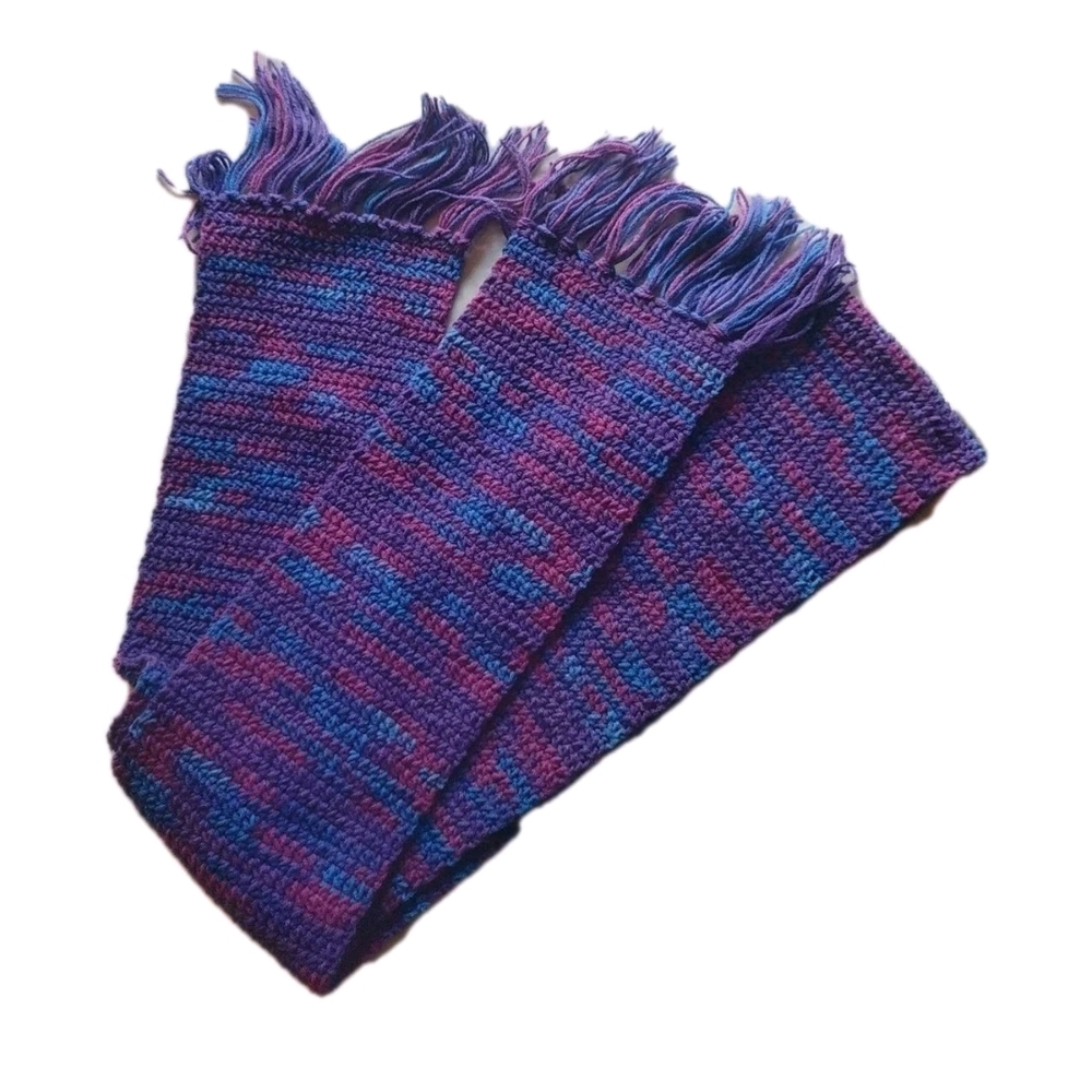 Handmade Scarf Crochet Purple Blue Pink Seven Feet By Seven Inches Acrylic Yarn